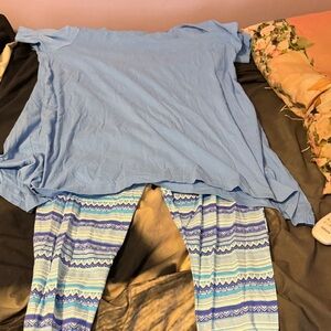 Blue Top and Patterned pajamas set